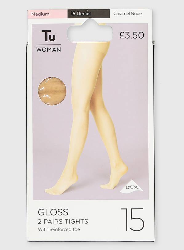 Caramel Nude 15 Denier Gloss Tights 2 Pack M